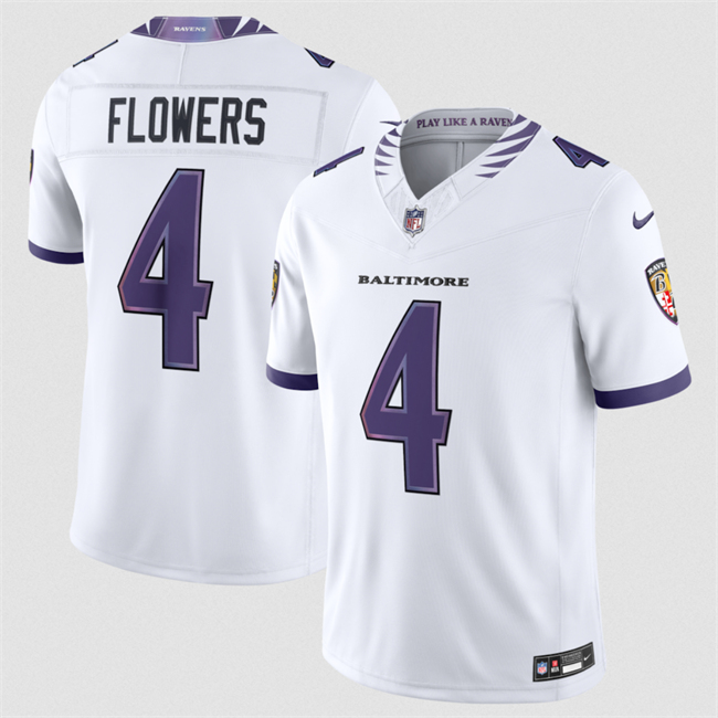 Men's Baltimore Ravens #4 Zay Flowers White 2026 F.U.S.E. Vapor Stitched Limited Football Jersey